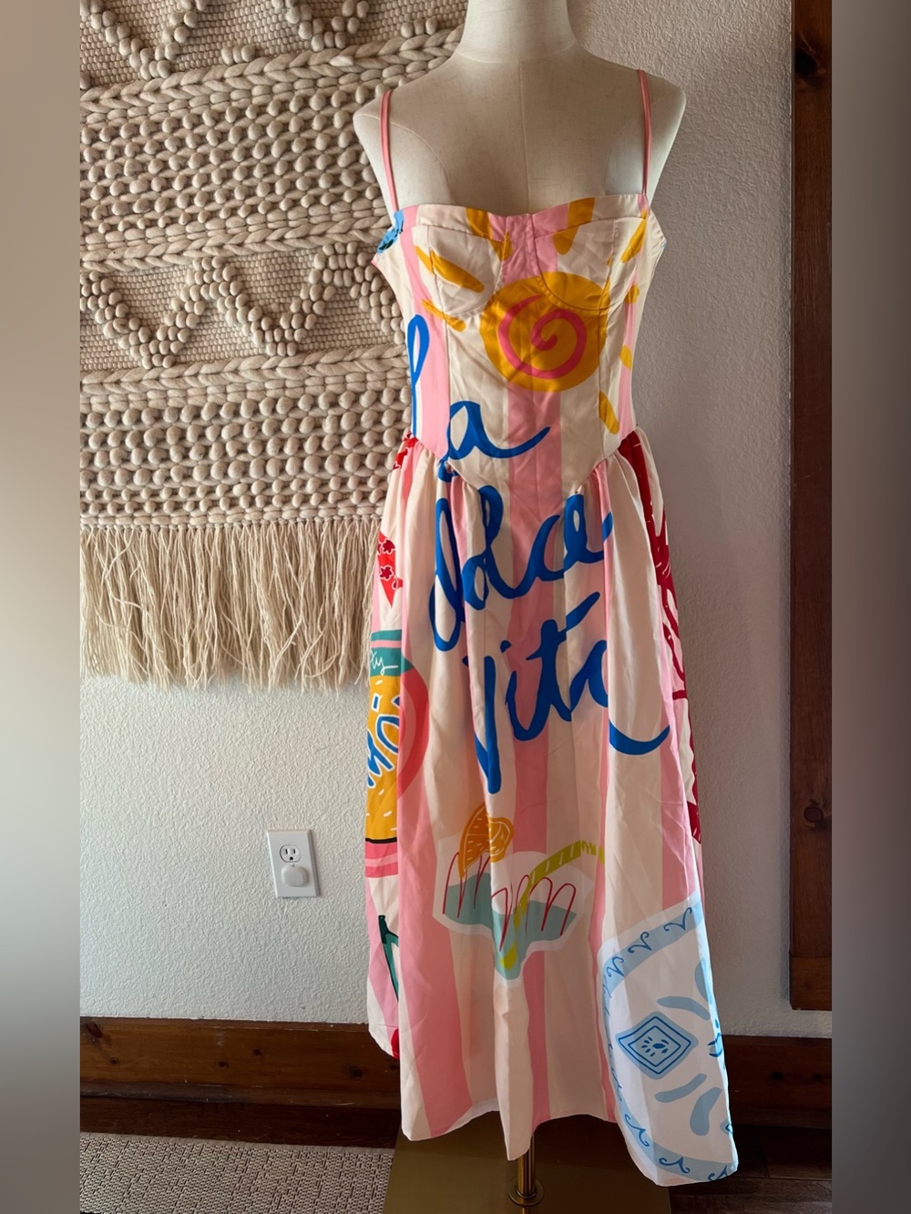 Nice To Meet You Corset Midi Dress Pink Graphic Italian Summer Resort Vacation